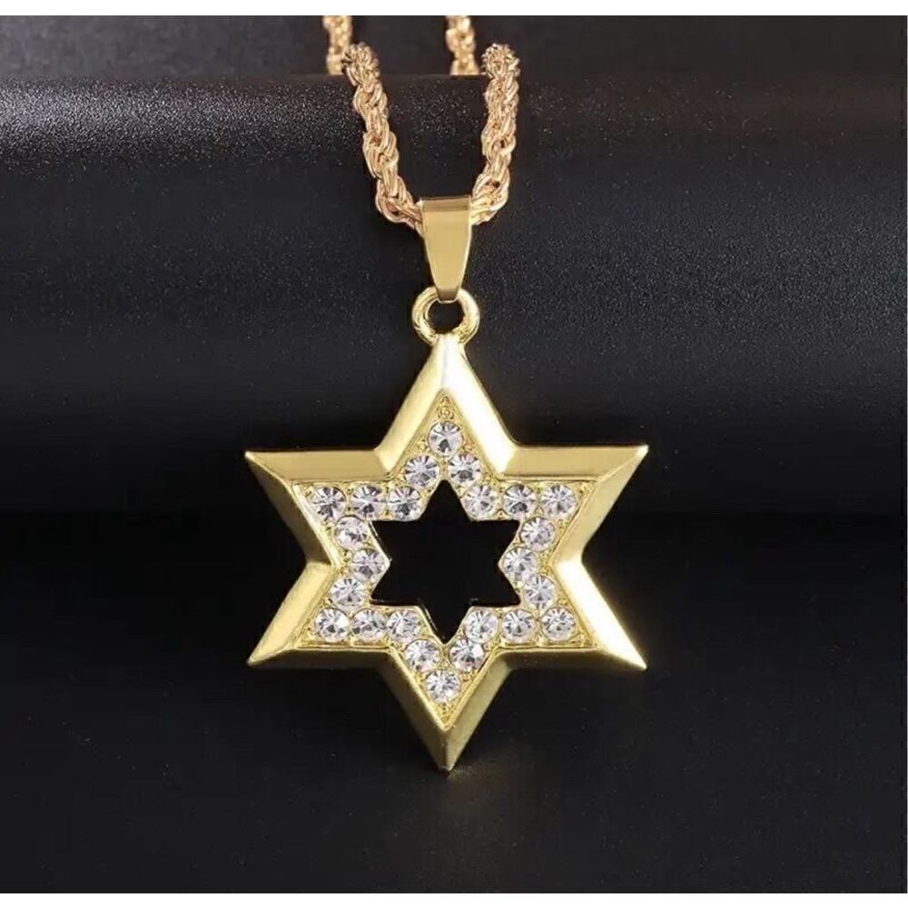 Jewish Star of David crystals Magen David Necklace for Men and Women Gold